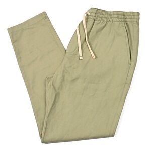 Wellen Easy Chino Pants Mens Medium Slim Green Linen Blend Drawstring Pull On